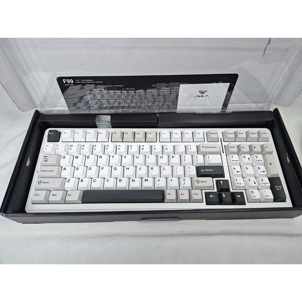 Open Box AULA F99 Wireless Mechanical Keyboard Gray Wood V3 RGB Gasket Gray READ